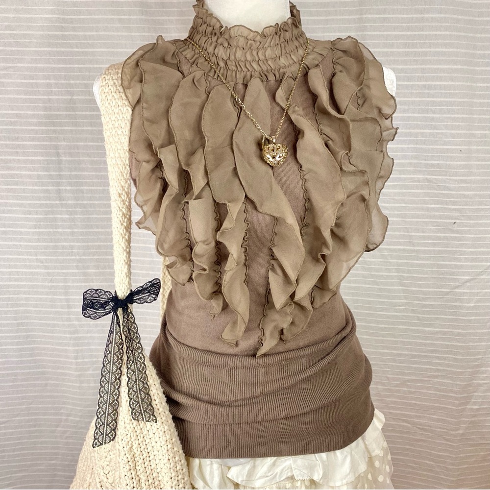 ♡ ruffle mock neck sleeveless blouse ♡
